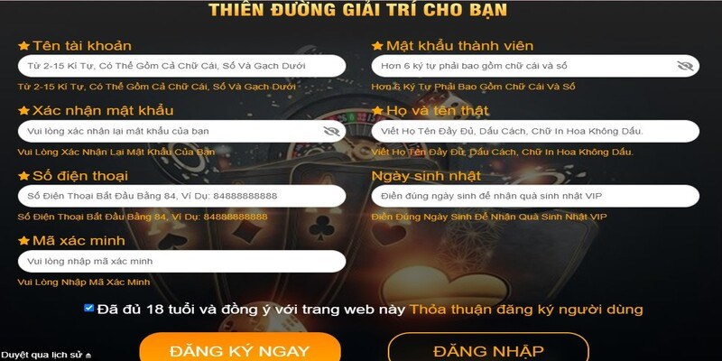 Người chơi hãy điền đầy đủ dữ liệu để thực hiện đăng ký 8kbet